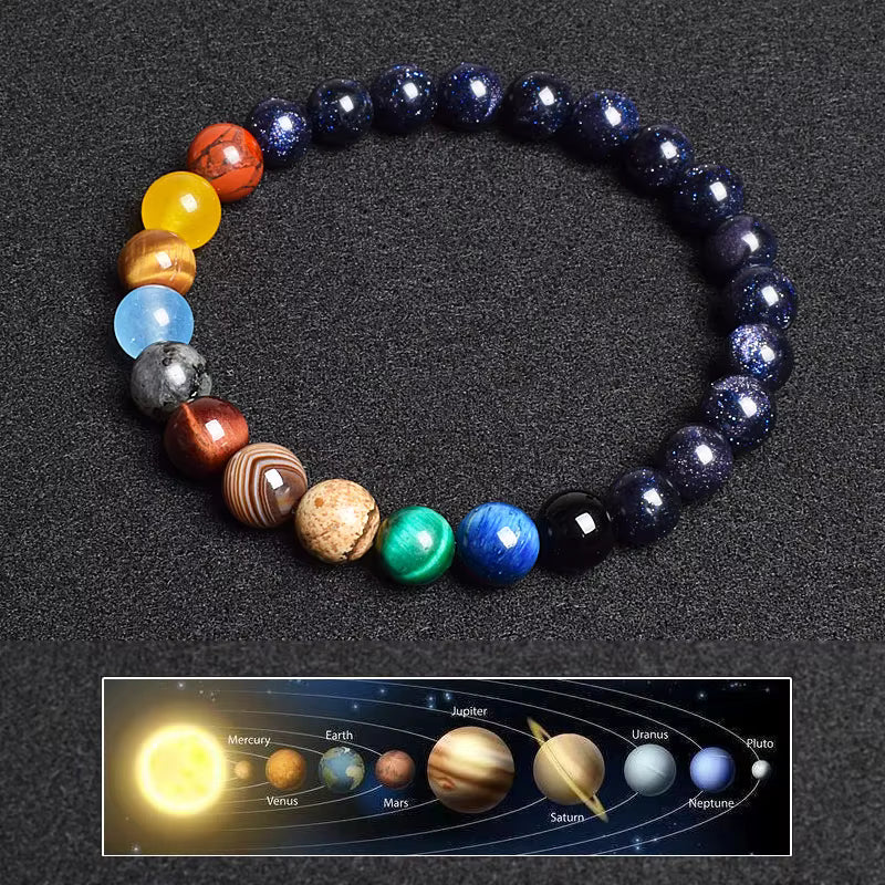 Natural Stone Beaded Bracelet Eight Planets Lava 7 Chakra Adjustable