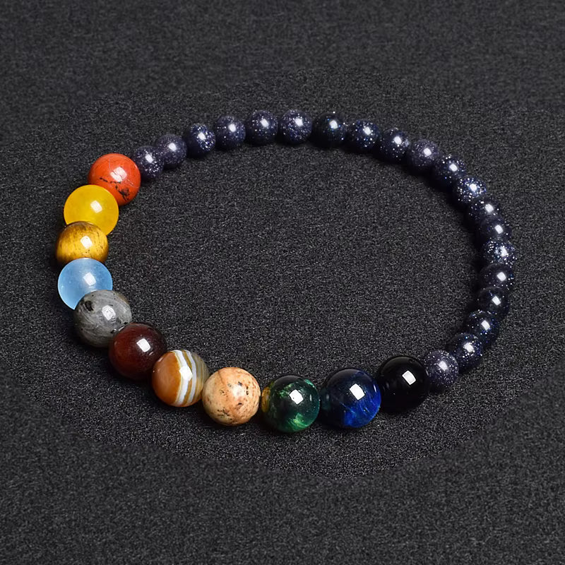 Natural Stone Beaded Bracelet Eight Planets Lava 7 Chakra Adjustable