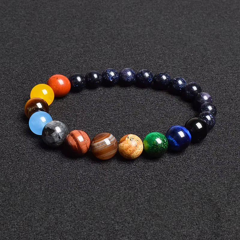 Natural Stone Beaded Bracelet Eight Planets Lava 7 Chakra Adjustable