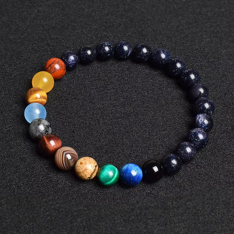Natural Stone Beaded Bracelet Eight Planets Lava 7 Chakra Adjustable