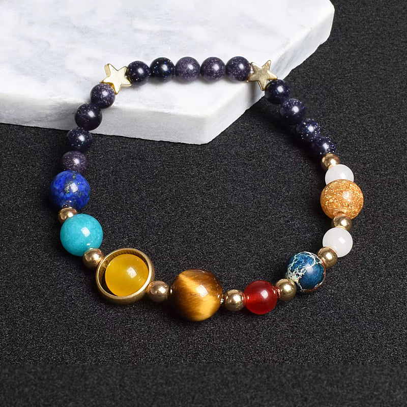 Natural Stone Beaded Bracelet Eight Planets Lava 7 Chakra Adjustable