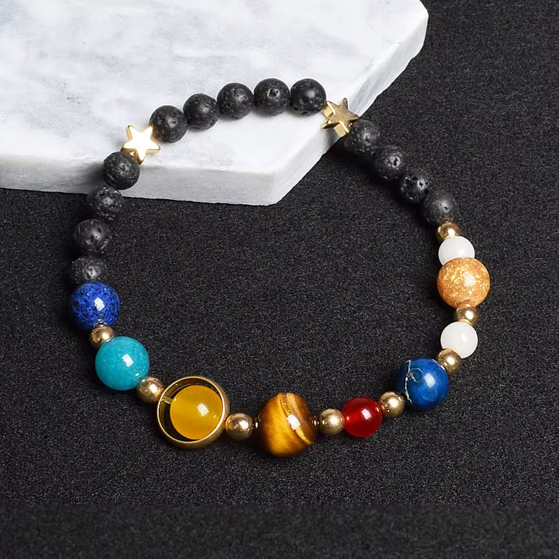 Natural Stone Beaded Bracelet Eight Planets Lava 7 Chakra Adjustable