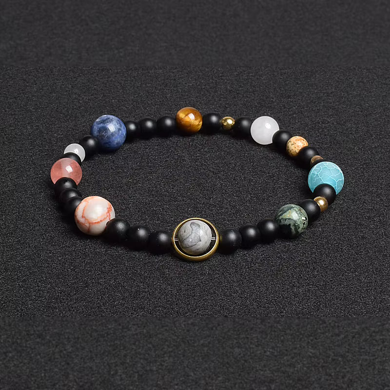 Natural Stone Beaded Bracelet Eight Planets Lava 7 Chakra Adjustable