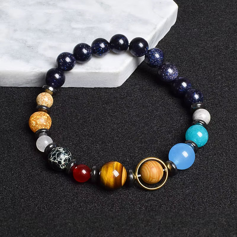 Natural Stone Beaded Bracelet Eight Planets Lava 7 Chakra Adjustable