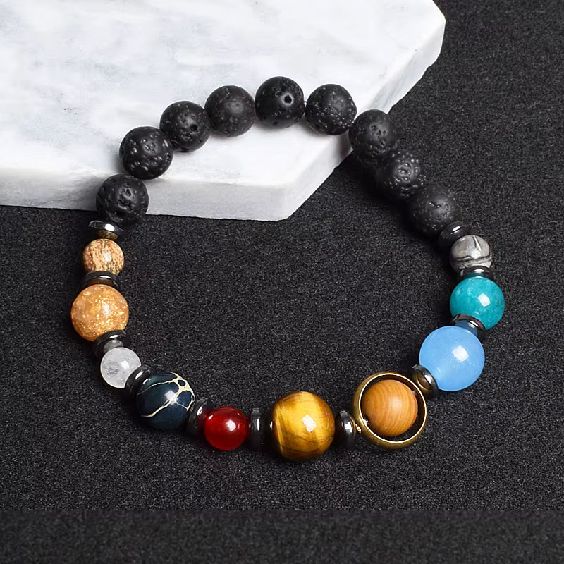 Natural Stone Beaded Bracelet Eight Planets Lava 7 Chakra Adjustable