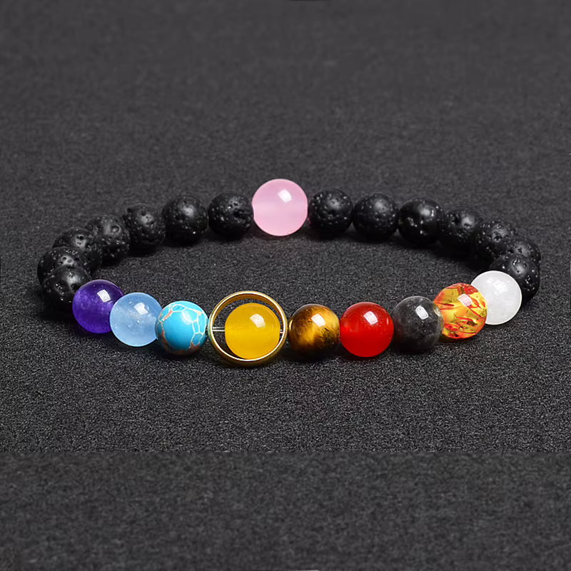 Natural Stone Beaded Bracelet Eight Planets Lava 7 Chakra Adjustable