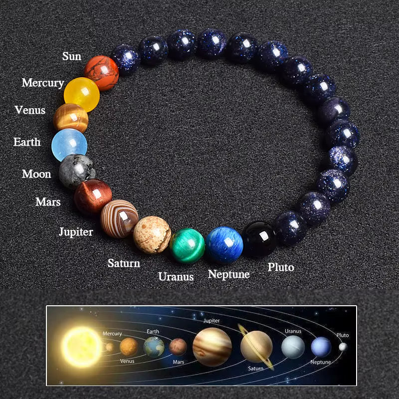 Natural Stone Beaded Bracelet Eight Planets Lava 7 Chakra Adjustable
