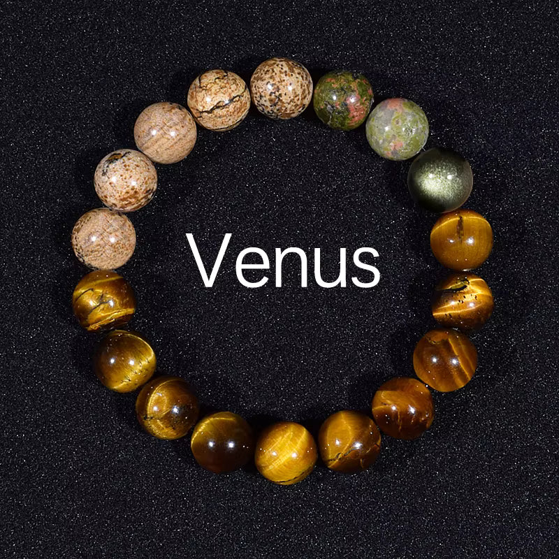 Natural Stone Beaded Bracelet Eight Planets Lava 7 Chakra Adjustable
