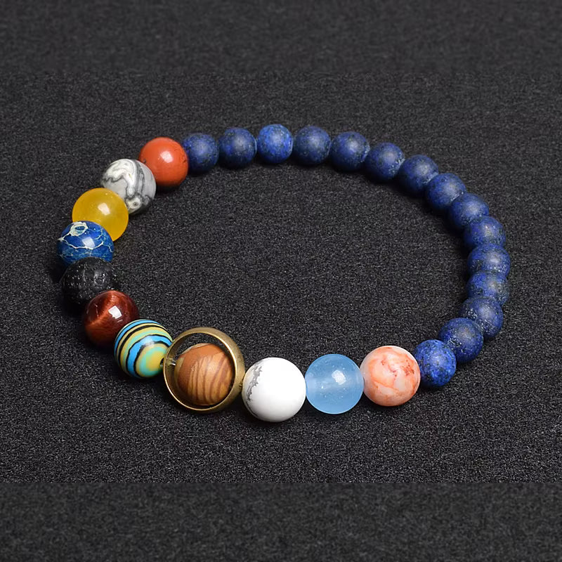 Natural Stone Beaded Bracelet Eight Planets Lava 7 Chakra Adjustable