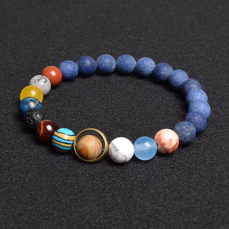 Natural Stone Beaded Bracelet Eight Planets Lava 7 Chakra Adjustable