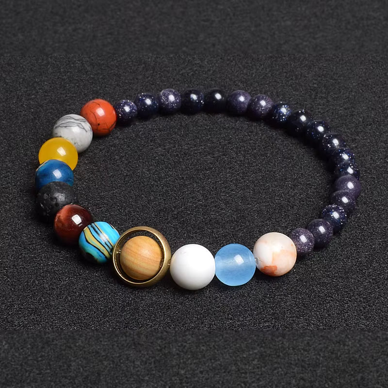 Natural Stone Beaded Bracelet Eight Planets Lava 7 Chakra Adjustable