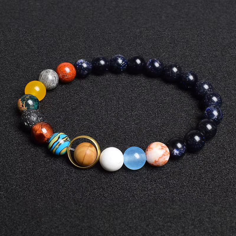 Natural Stone Beaded Bracelet Eight Planets Lava 7 Chakra Adjustable
