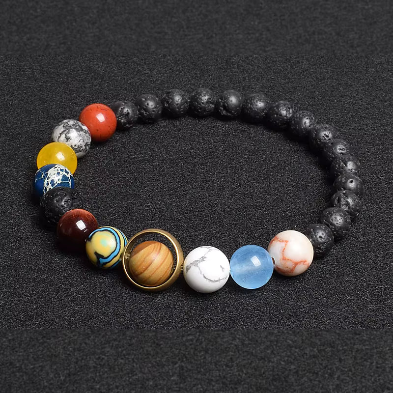 Natural Stone Beaded Bracelet Eight Planets Lava 7 Chakra Adjustable