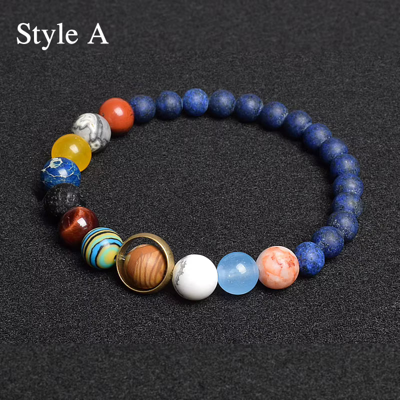 Natural Stone Beaded Bracelet Eight Planets Lava 7 Chakra Adjustable
