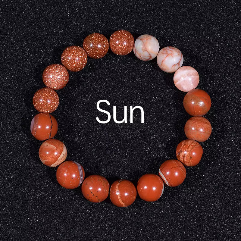 Natural Stone Beaded Bracelet Eight Planets Lava 7 Chakra Adjustable