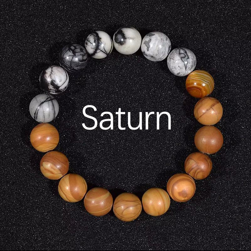 Natural Stone Beaded Bracelet Eight Planets Lava 7 Chakra Adjustable