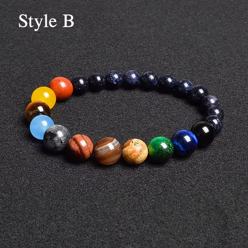 Natural Stone Beaded Bracelet Eight Planets Lava 7 Chakra Adjustable