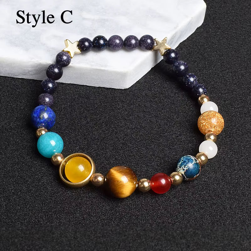Natural Stone Beaded Bracelet Eight Planets Lava 7 Chakra Adjustable