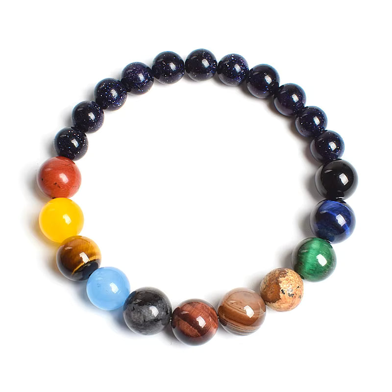 Natural Stone Beaded Bracelet Eight Planets Lava 7 Chakra Adjustable