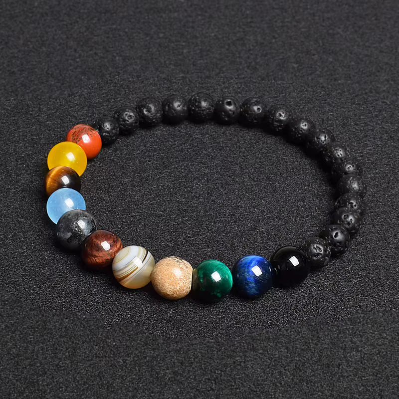 Natural Stone Beaded Bracelet Eight Planets Lava 7 Chakra Adjustable