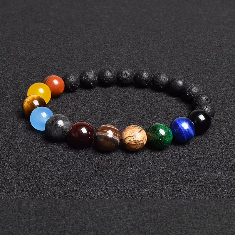 Natural Stone Beaded Bracelet Eight Planets Lava 7 Chakra Adjustable