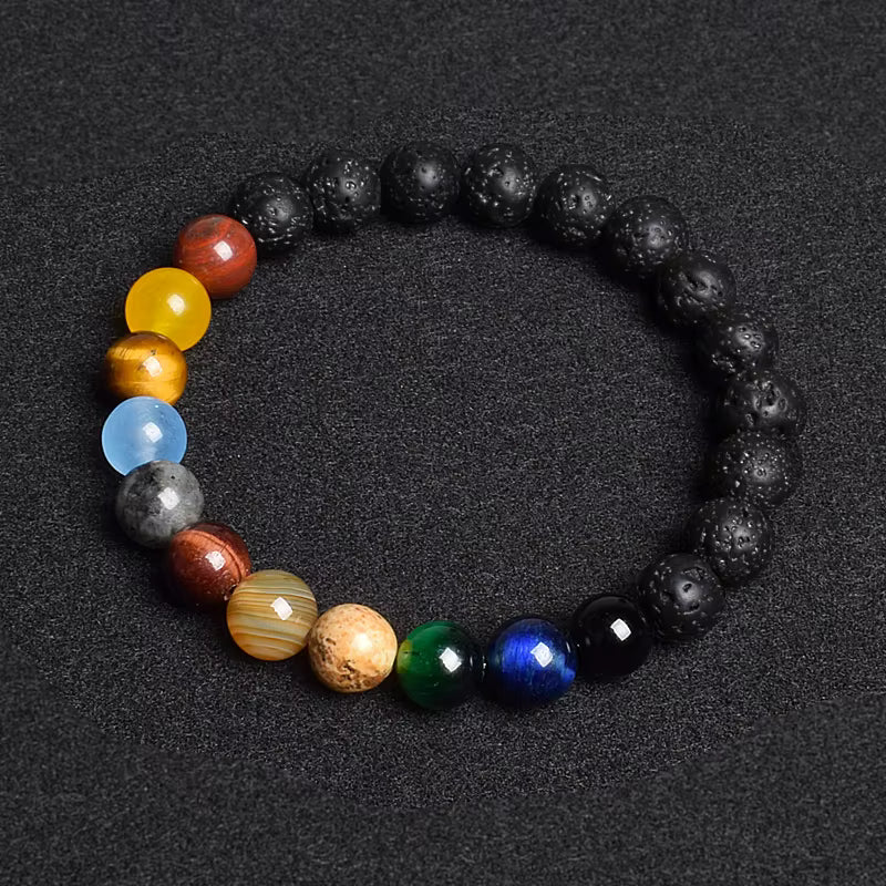 Natural Stone Beaded Bracelet Eight Planets Lava 7 Chakra Adjustable