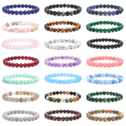 Natural Stone Beaded Bracelet Elastic Unisex Amethyst Quartz Jade Agate