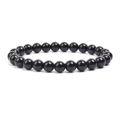 Natural Stone Beaded Bracelet Elastic Unisex Amethyst Quartz Jade Agate