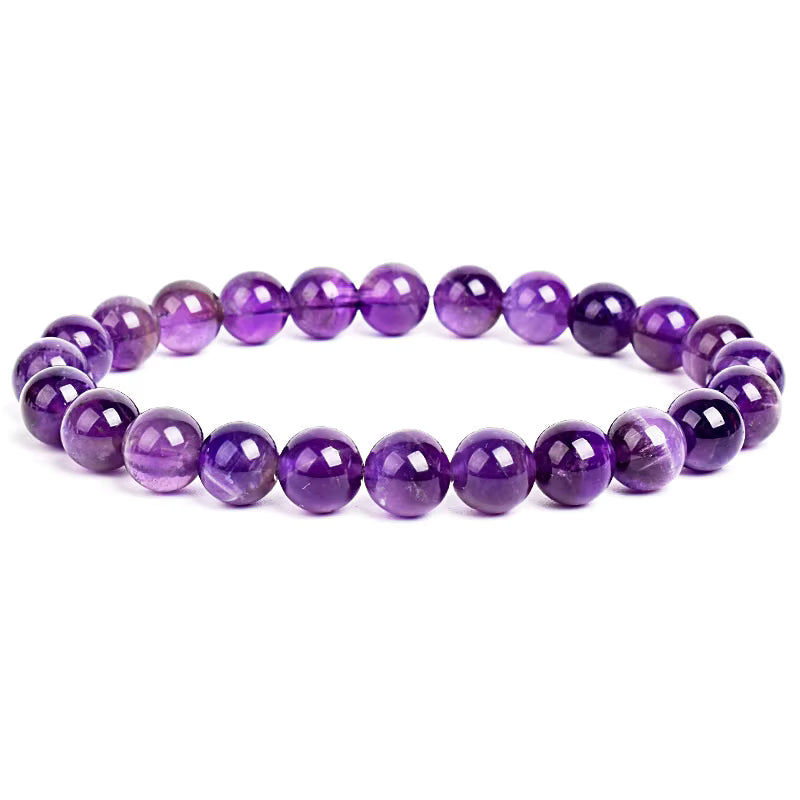 Natural Stone Beaded Bracelet Elastic Unisex Amethyst Quartz Jade Agate