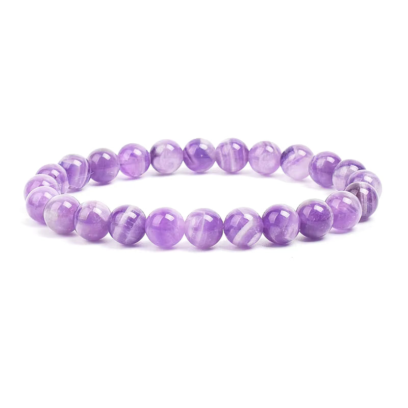 Natural Stone Beaded Bracelet Elastic Unisex Amethyst Quartz Jade Agate