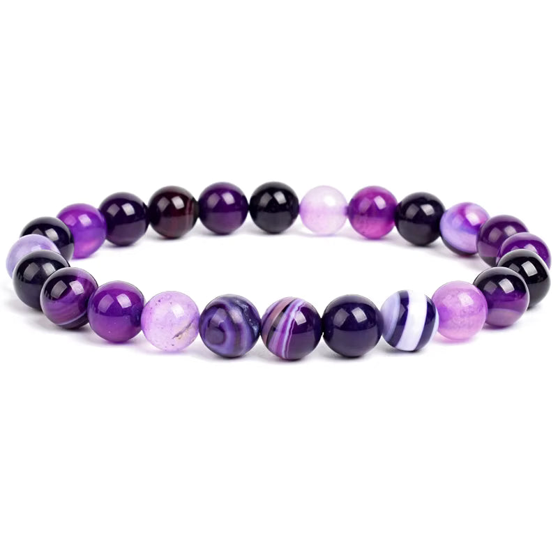 Natural Stone Beaded Bracelet Elastic Unisex Amethyst Quartz Jade Agate
