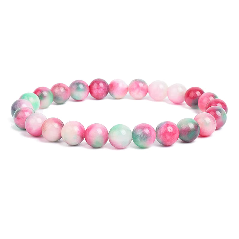Natural Stone Beaded Bracelet Elastic Unisex Amethyst Quartz Jade Agate