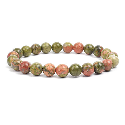 Natural Stone Beaded Bracelet Elastic Unisex Amethyst Quartz Jade Agate