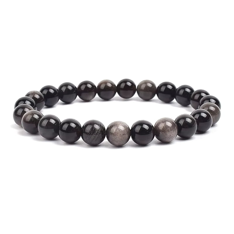 Natural Stone Beaded Bracelet Elastic Unisex Amethyst Quartz Jade Agate