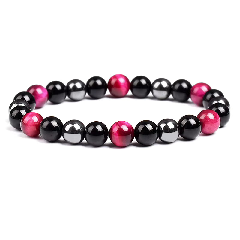 Natural Stone Bracelet Hematite Black Obsidian Tiger Eye Elastic