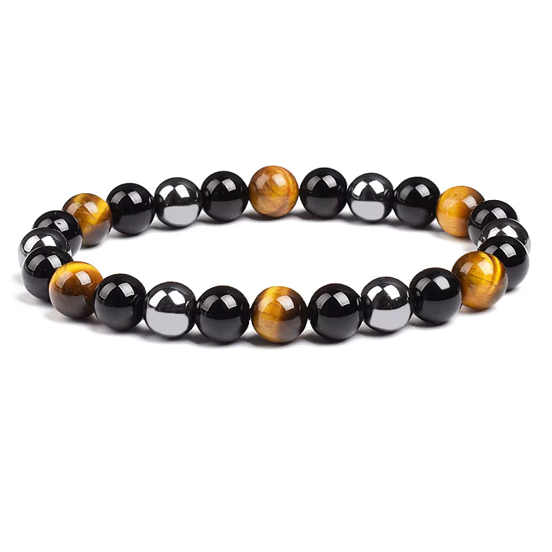 Natural Stone Bracelet Hematite Black Obsidian Tiger Eye Elastic