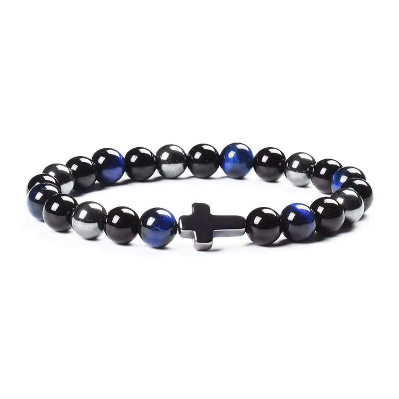 Natural Stone Bracelet Hematite Black Obsidian Tiger Eye Elastic