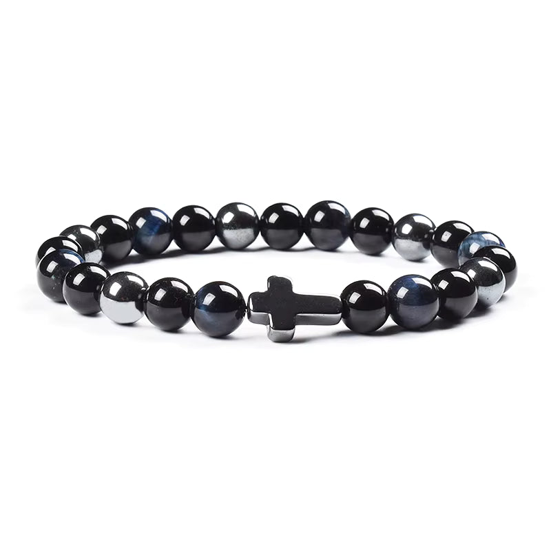 Natural Stone Bracelet Hematite Black Obsidian Tiger Eye Elastic