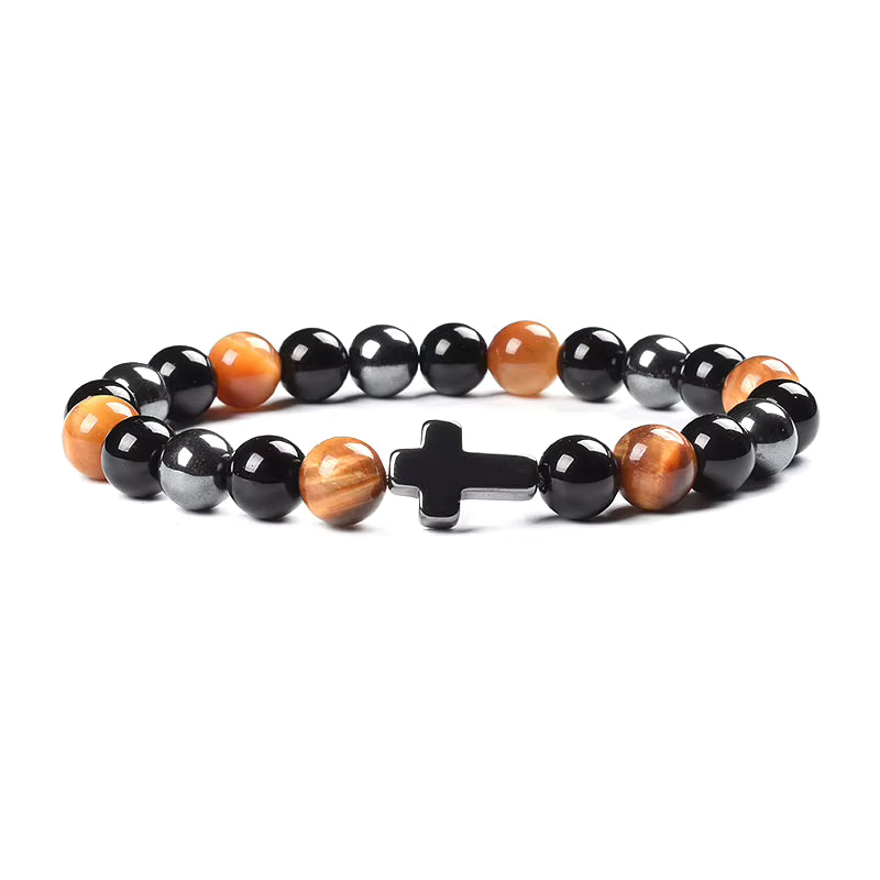 Natural Stone Bracelet Hematite Black Obsidian Tiger Eye Elastic