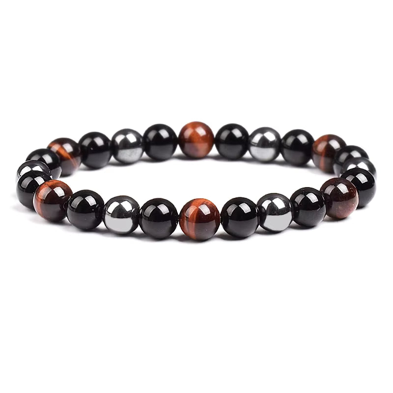Natural Stone Bracelet Hematite Black Obsidian Tiger Eye Elastic