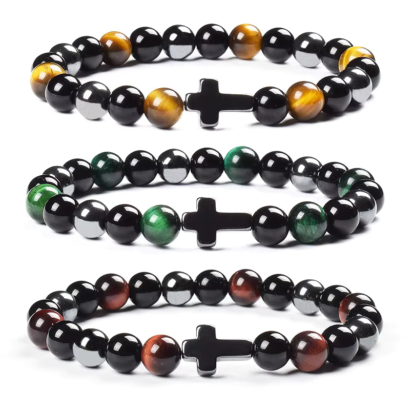 Natural Stone Bracelet Hematite Black Obsidian Tiger Eye Elastic