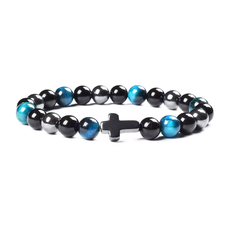 Natural Stone Bracelet Hematite Black Obsidian Tiger Eye Elastic