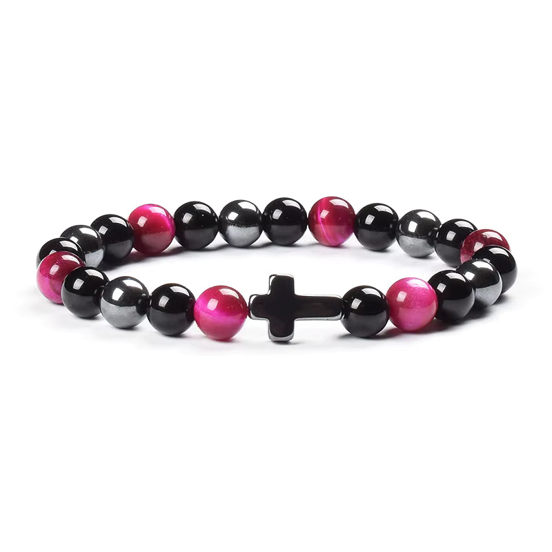 Natural Stone Bracelet Hematite Black Obsidian Tiger Eye Elastic