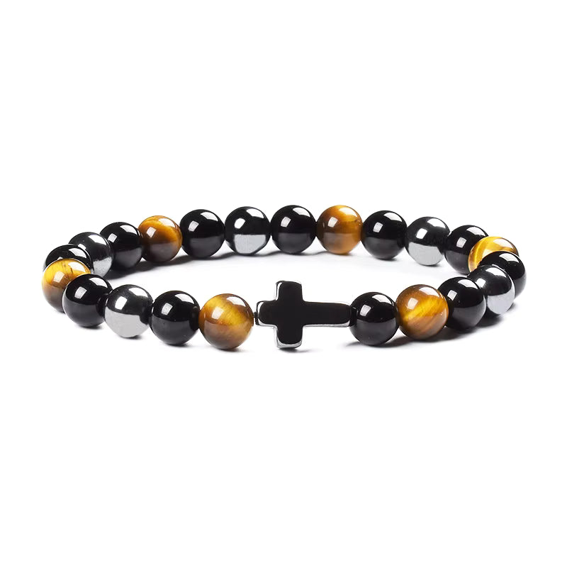 Natural Stone Bracelet Hematite Black Obsidian Tiger Eye Elastic