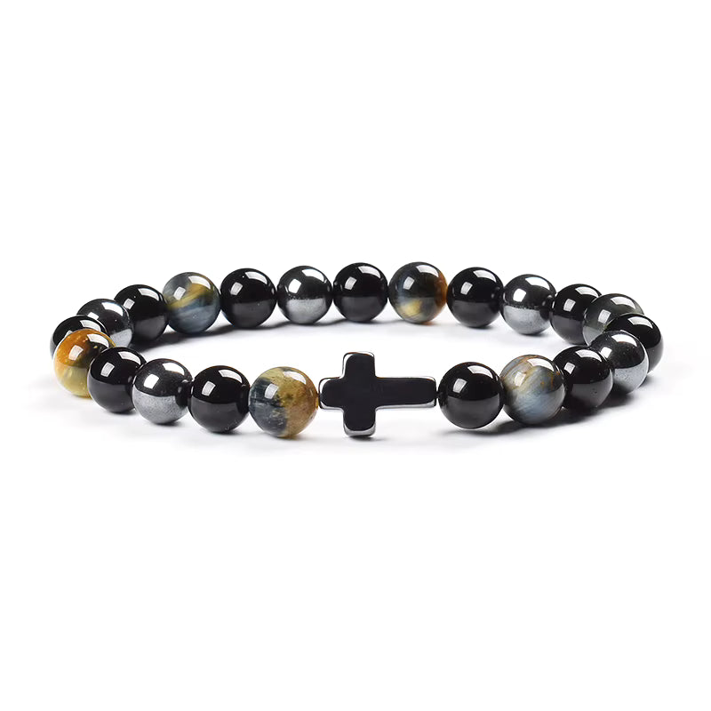 Natural Stone Bracelet Hematite Black Obsidian Tiger Eye Elastic