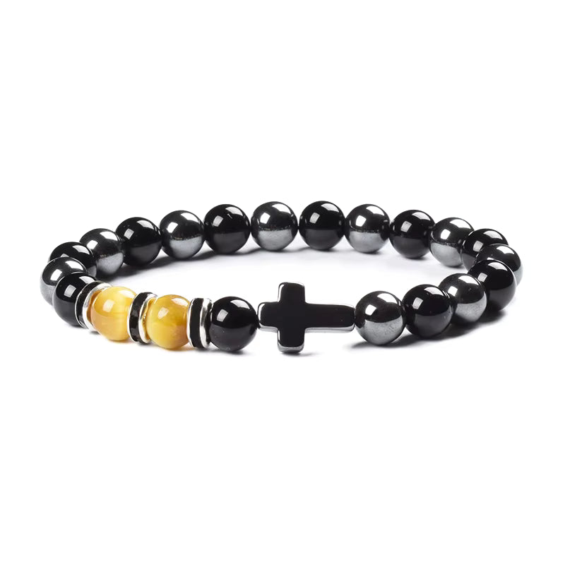 Natural Stone Bracelet Hematite Black Obsidian Tiger Eye Elastic