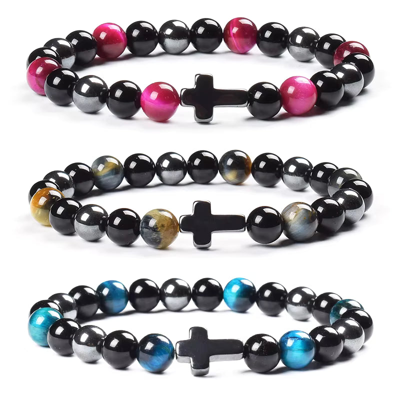 Natural Stone Bracelet Hematite Black Obsidian Tiger Eye Elastic