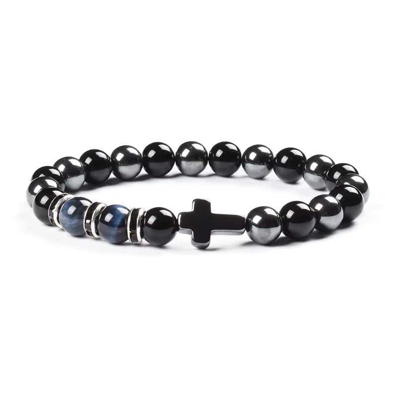 Natural Stone Bracelet Hematite Black Obsidian Tiger Eye Elastic