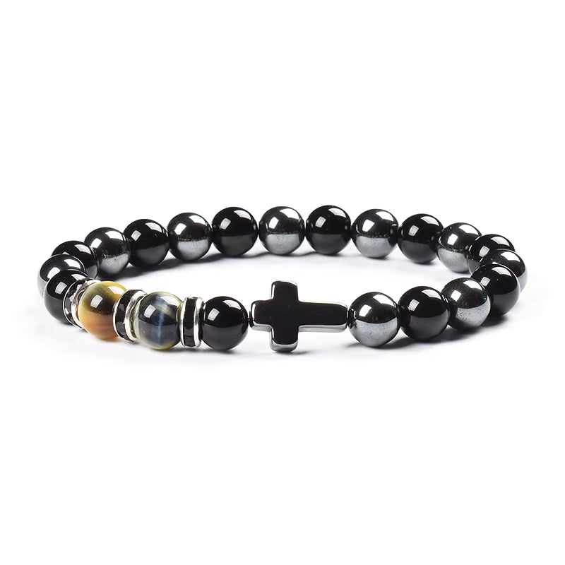 Natural Stone Bracelet Hematite Black Obsidian Tiger Eye Elastic