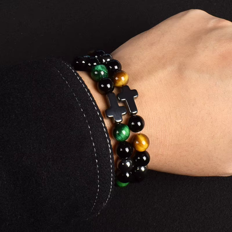 Natural Stone Bracelet Hematite Black Obsidian Tiger Eye Elastic
